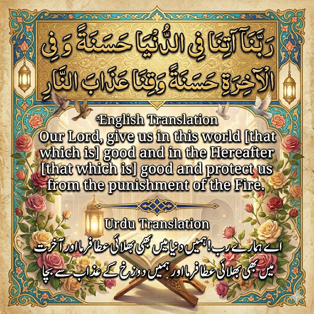Rabbana Atina Fid Dunya benefits, most powerful dua in Quran, dua for peace of mind and success, Rabbana dua images download.